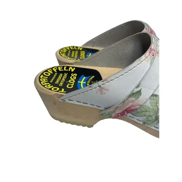 Swedish Torpatoffeln Floral Cottage Core Wooden Clogs Womens EU 42 US 10.5 - Picture 6 of 16